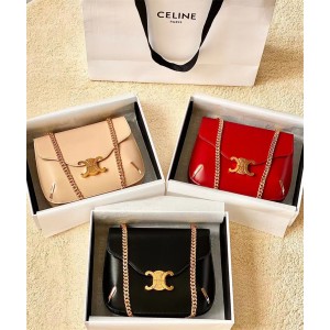 Celine 199273 BESACE TRIOMPHE Brilliant Cowhide Chain Bag Saddle Bag