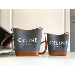 Celine 191442/191132 felt fabric cow leather bucket bag