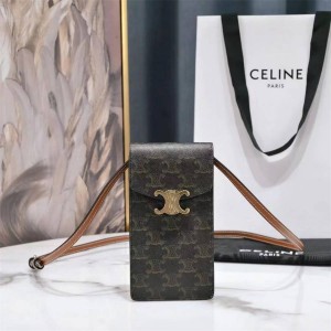 Celine 10J092 TRIOMPHE logo printed cow leather vertical mobile phone bag