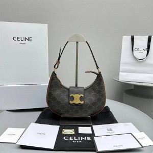 Celine 114492 AVA TRIOMPHE Logo Printed Cow Leather Handbag 60404