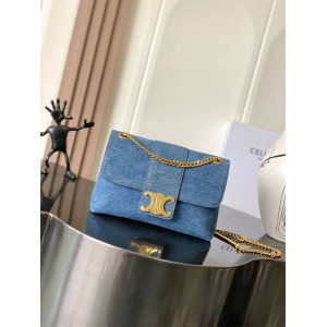 Celine 116592 TEEN VICTOIRE Small Denim Chain Bag 116593