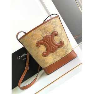 Celine 113782 CUIR TRIOMPHE Small Woven Jacquard Bucket Bag 198243