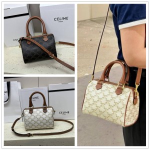 Celine 113772 Small Logo Printed Boston Bag 197582