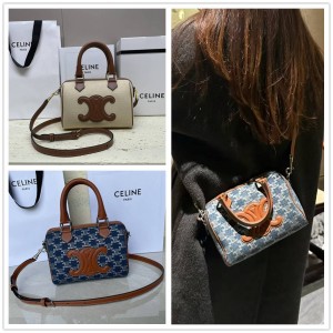 Celine 113772 Small Canvas Denim Boston Bag 113773