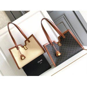 Celine 112582 CABAS 16 Logo Printed Canvas Tote Bag 112583
