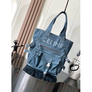 Celine 116072 logo denim tote bag shoulder bag