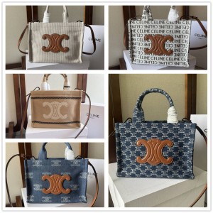 Celine 199162 CABAS THAIS Small Denim Canvas Tote Bag