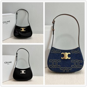 Celine 115703/115703 TILLY Medium Lacquer/Riveted Denim Handbag