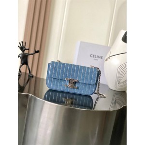 Celine 115202 CLAUDE rhinestone striped denim chain bag 197993