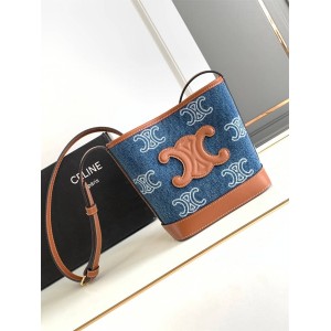 Celine 10L433 CUIR TRIOMPHE Mini Denim Bucket Bag