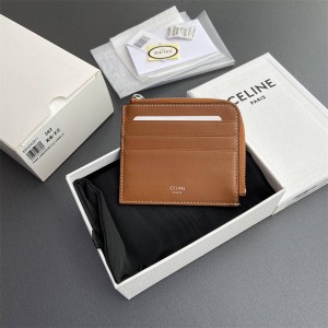 Celine 10D882 TRIOMPHE logo printed sheepskin zipper card bag