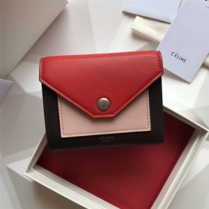 celine leather short POCKET colorblock tri-fold buckle wallet