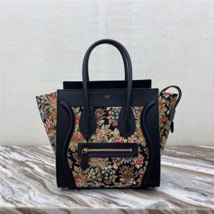 Celine LUGGAGE NANO floral jacquard and cow leather handbag