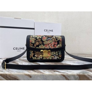 Celine TRIOMPHE floral jacquard fabric with calfskin handbag 188882/191242