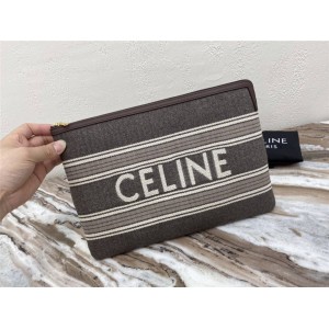 Celine striped jacquard and cow leather large clutch 10B802
