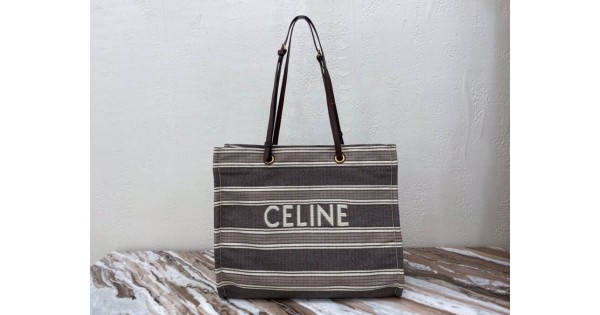 squared cabas celine in striped jacquard and calfskin