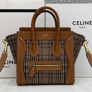 celine LUGGAGE NANO tweed stitching leather handbag