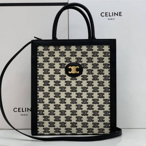 celine CABAS small embroidered fabric calfskin vertical handbag 192082/194352