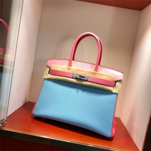 Hermes colorblock Epsom leather hand-stitched wax line Birkin 30 bag handbag