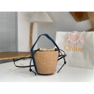 CHLOE CHC23US381K38 WOODY Small Denim Woven Bucket Bag