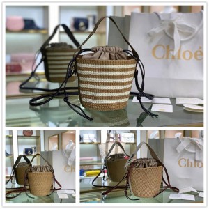 CHLOE CHC22SS381G55 Woody Small Woven Bucket Bag