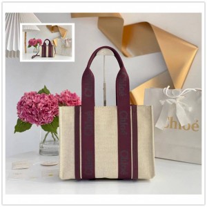 CHLOE WOODY Cotton Canvas Small/Medium Tote Bag