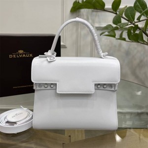 Delvaux Tempete PM Box Calf Snow White Handbag