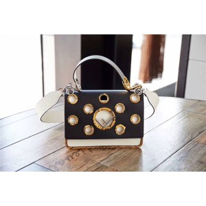 Fendi official website female bag spell leather KAN I LOGO medium flip handbag 8BT284
