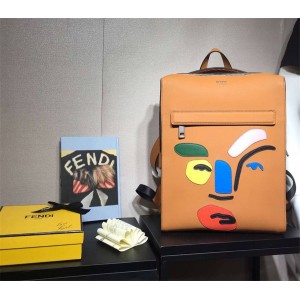 FENDI Men's New Selleria Series Leather Collage Decorative Backpack 7VA2022