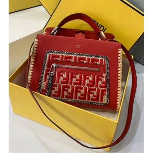 FENDI RUNAWAY letter double F embroidery woven shoulder bag