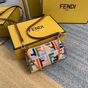 FENDI new middle-aged rainbow double FF diagonal shoulder bag