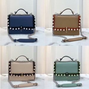 FENDI Kan I Series Woven Metal Pearl Diagonal Bag 8BT283