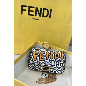 FENDI Mr Doodle co-branded NANO BAGUETTE charm chain bag