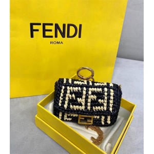 FENDI NANO BAGUETTE raffia mini handbag charm 7AR844