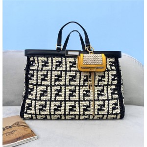 FENDI PEEKABOO X-TOTE FF raffia handbag shopping bag 8BH374