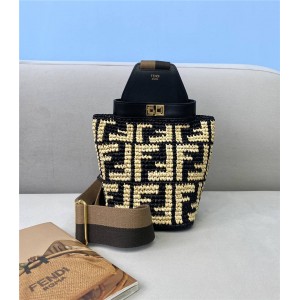 FENDI ladies woven guitar bag black raffia mini handbag 8BZ047