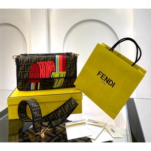 FENDI Embroidered BAGUETTE Colorblock Fabric Handbag Medium