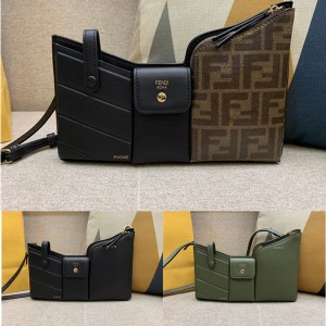 fendi ladies 3 pocket mini handbag black leather messenger bag 8BS025