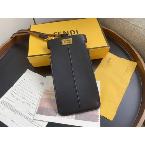 FENDI PEEK-A-PHONE black leather phone bag 8M0442