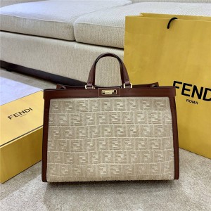 FENDI FF Embroidered PEEKABOO X-TOTE Canvas Shopping Bag