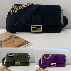 Fendi official website suede large BAGUETTE handbag