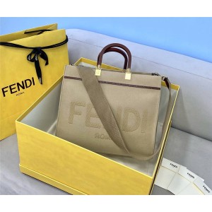 FENDI New Sunshine Medium Beige Canvas Shopping Bag 8BH386