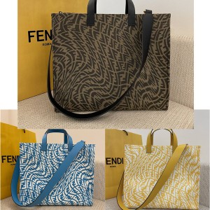 FENDI FF Vertigo Graphic Print Glazed Canvas Handbag Shopping Bag 8BH357
