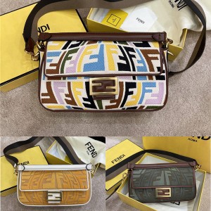 FENDI Women's Bag Rainbow Embroidered Canvas BAGUETTE Handbag 8BR600