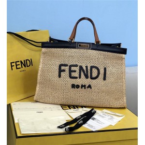 FENDI PEEKABOO X-TOTE raffia shopping bag 8BH374