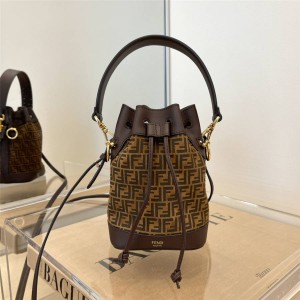 FENDI MON TRESOR brown leather FF pattern bucket bag 8BS010