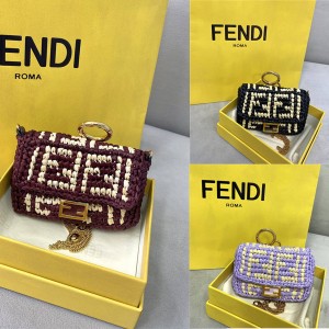 FENDI NANO BAGUETTE charm raffia woven bag decoration 7AR844