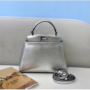 FENDI PEEKABOO ICONIC Mini Kitten Bag Silver 8BN244