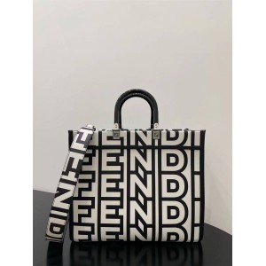 Fendi 8BH386 Black and White Limited Edition Sunshine Medium Tote Bag Shopping Bag