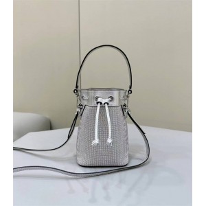 Fendi 8BS010 Mon Tresor Silver Crystal Diamond Bucket Bag 8633